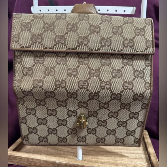 Gucci Vintage Beige/Ebony GG Fabric Piston Long Wallet EUC W/ COA